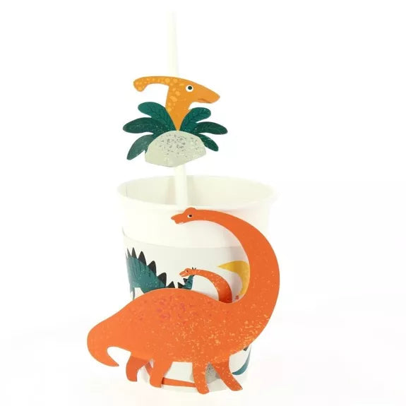 6 pajitas de papel de dinosaurio - Reciclable