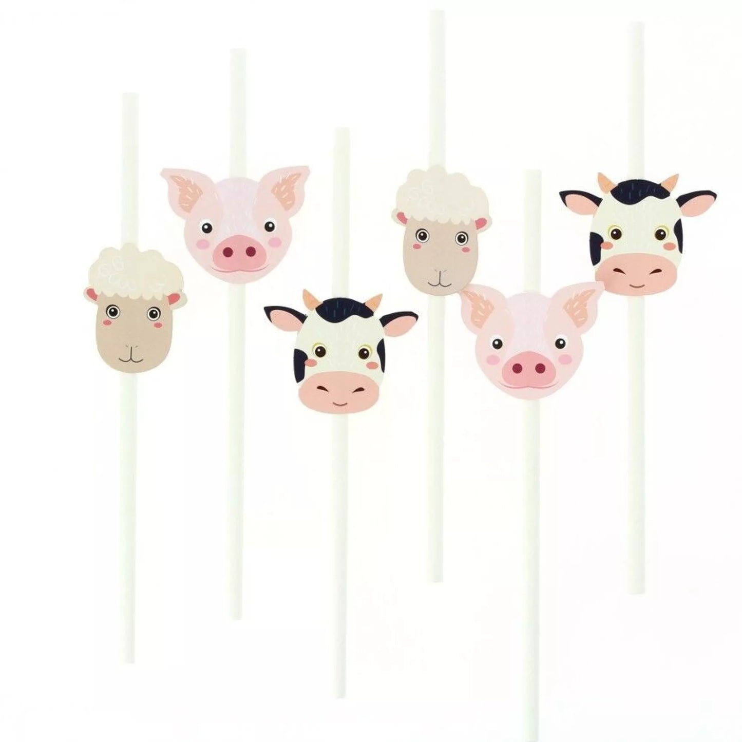 6 pajitas de papel Farm Animals