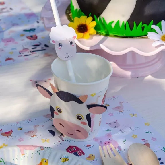 6 pajitas de papel Farm Animals
