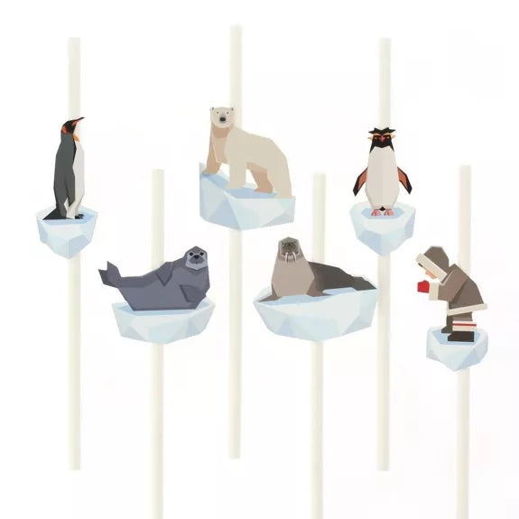6 pajitas de papel de animales polares