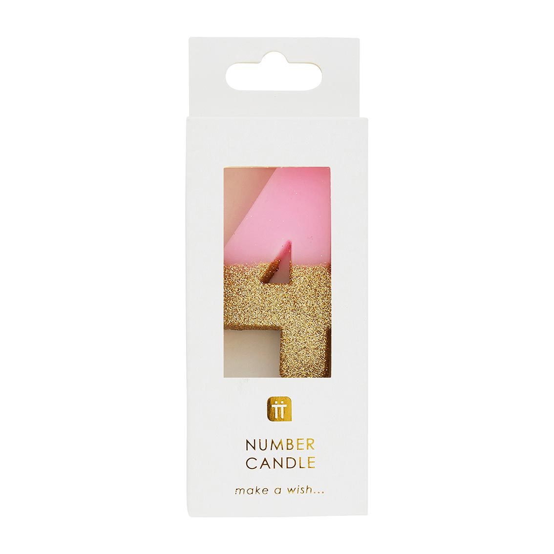 Velas número 4, purpurina rosa
