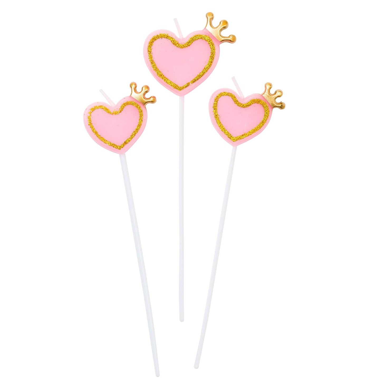 Vela para tarta con forma de corazón, 3 piezas, corona