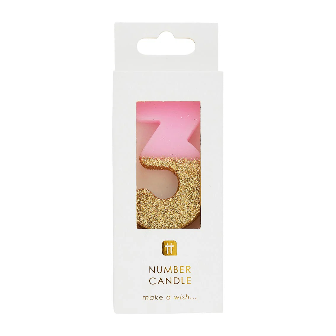 Velas número 3, purpurina rosa
