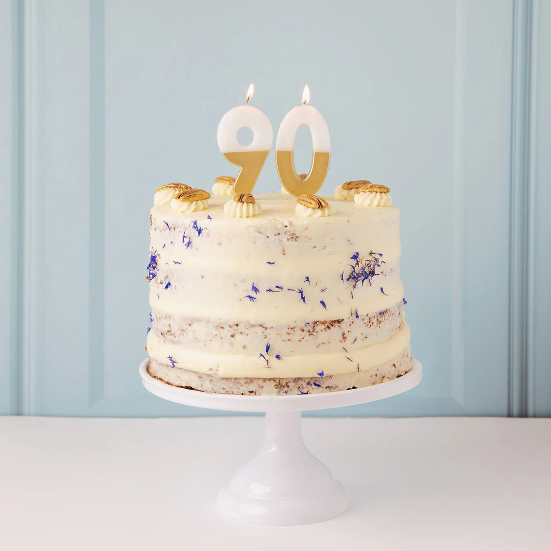 Velas con número 9 de cumpleaños blanca y dorada