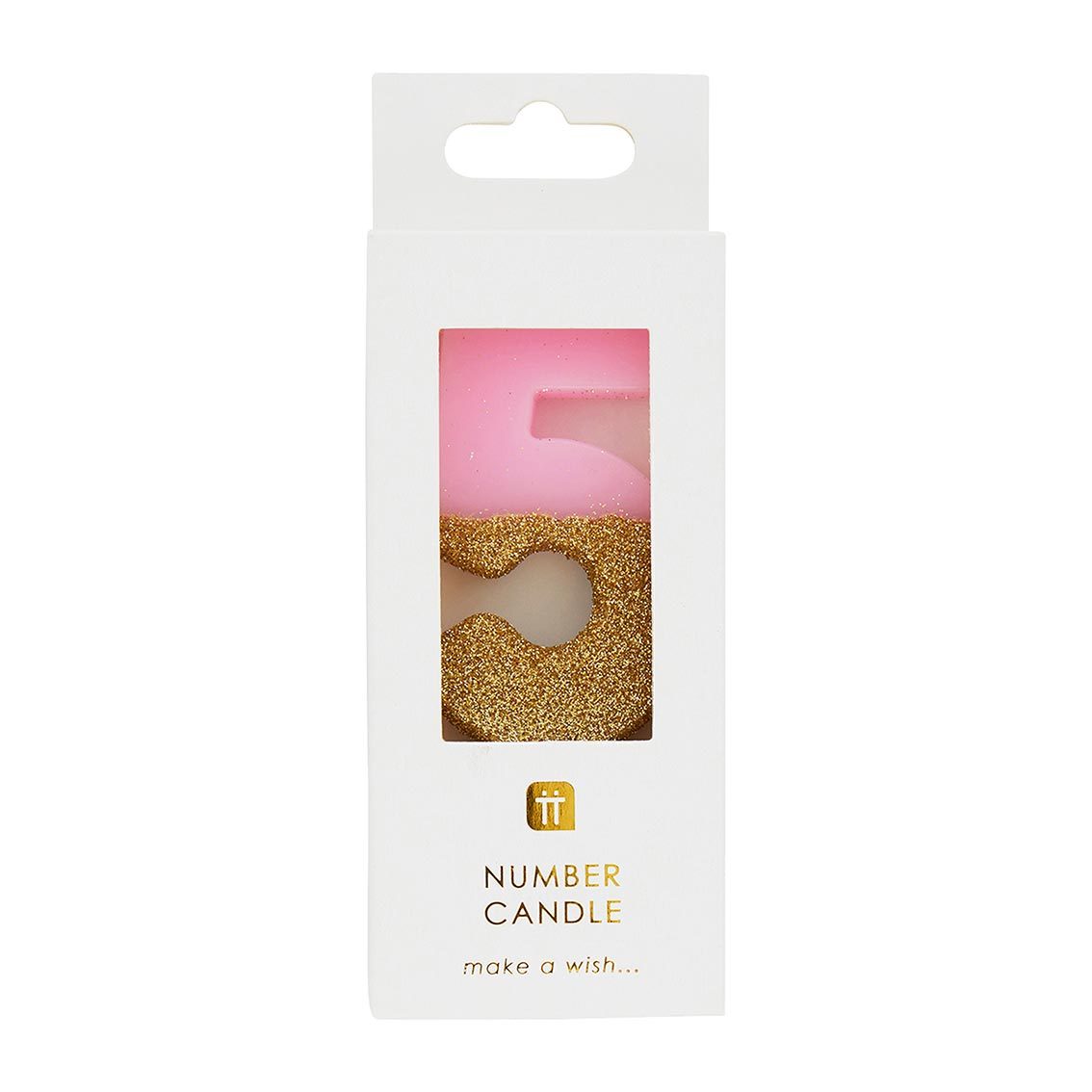 Velas número 5, purpurina rosa