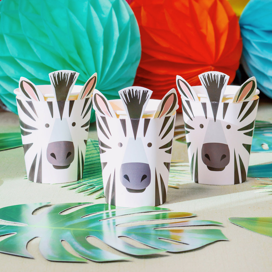 Vasos de cebra con diseño de animales de fiesta (paquete de 8)