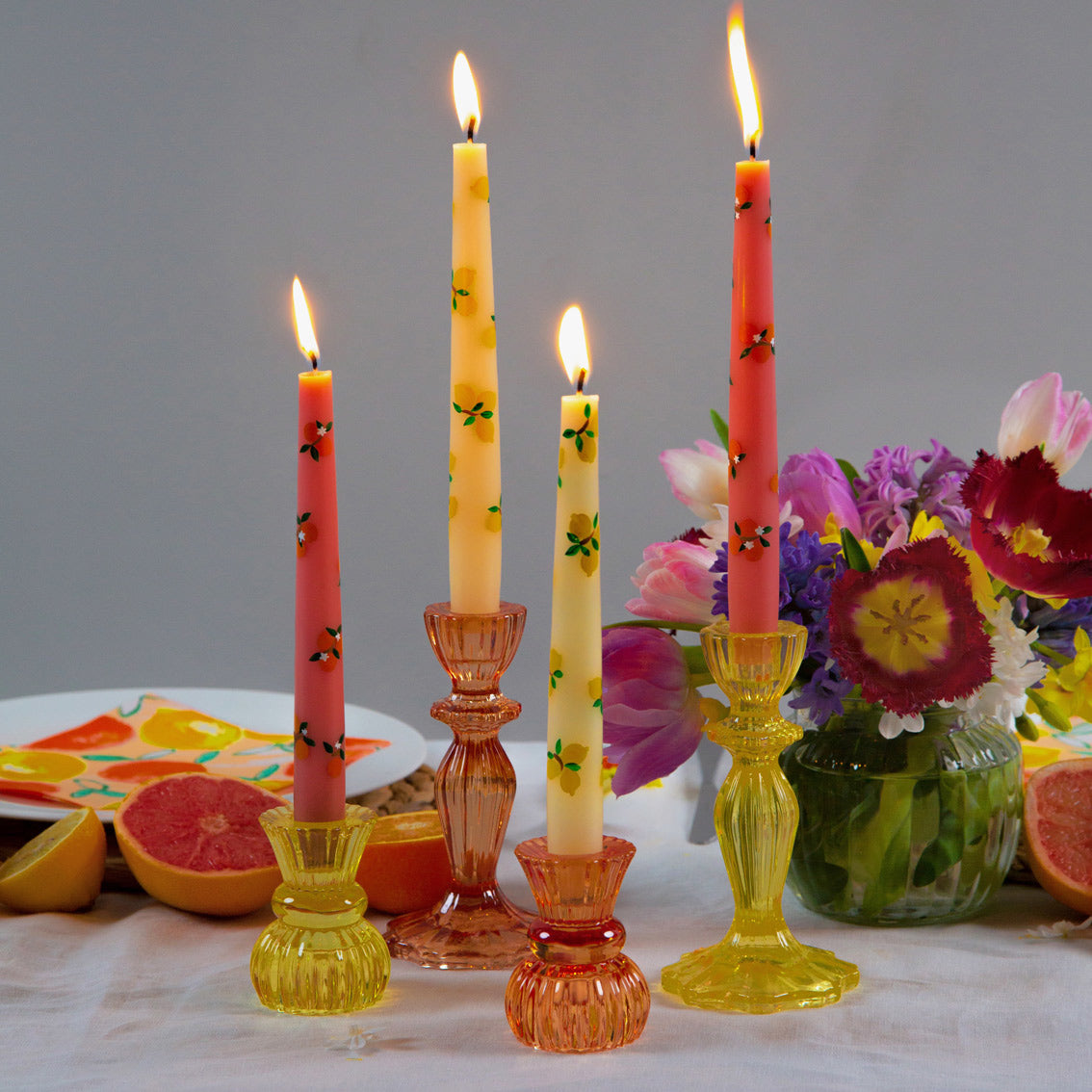 Portavelas de vidrio amarillo, decoración de primavera