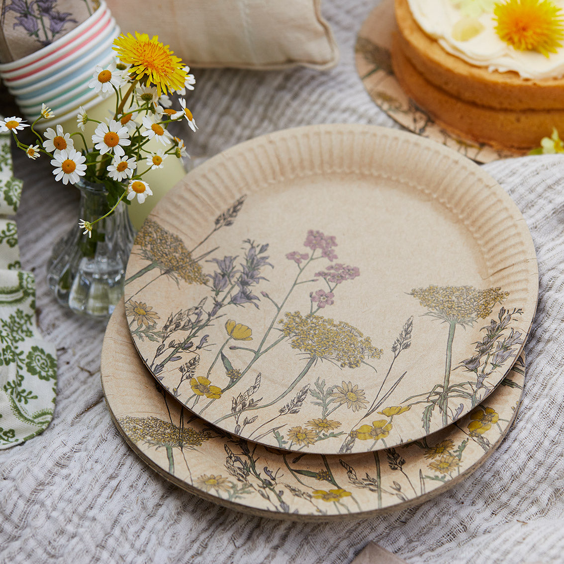 Platos florales de papel reciclado ecológico - Paquete de 12