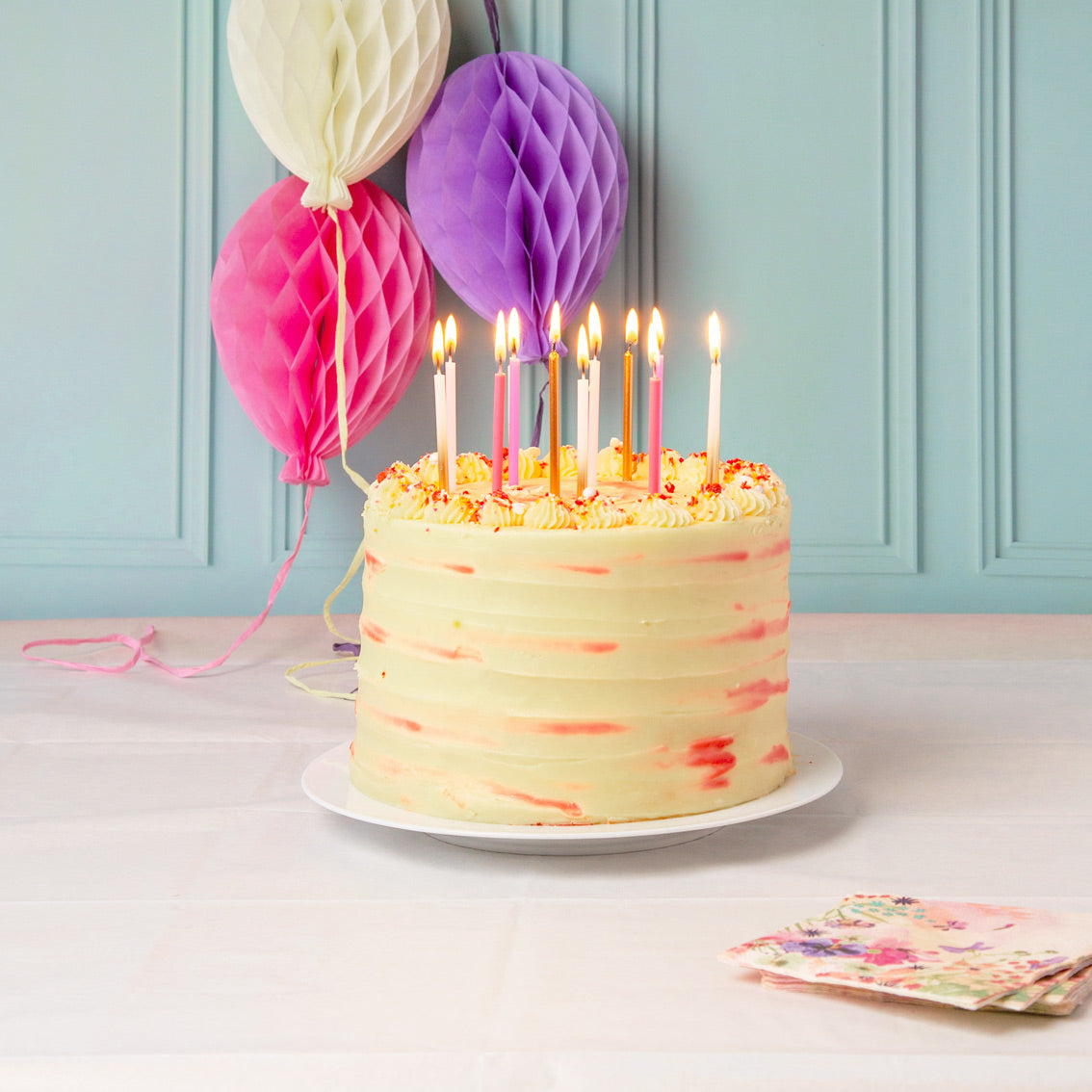 Velas de cumpleaños largas rosas y doradas - Paquete de 16