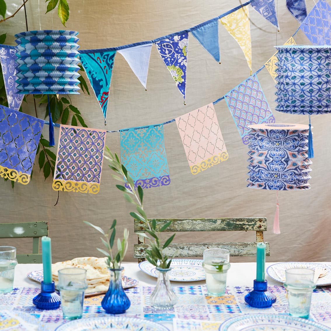 Farollillos azules Souk Summer Paper Lanterns Decoraciones - Paquete de 3