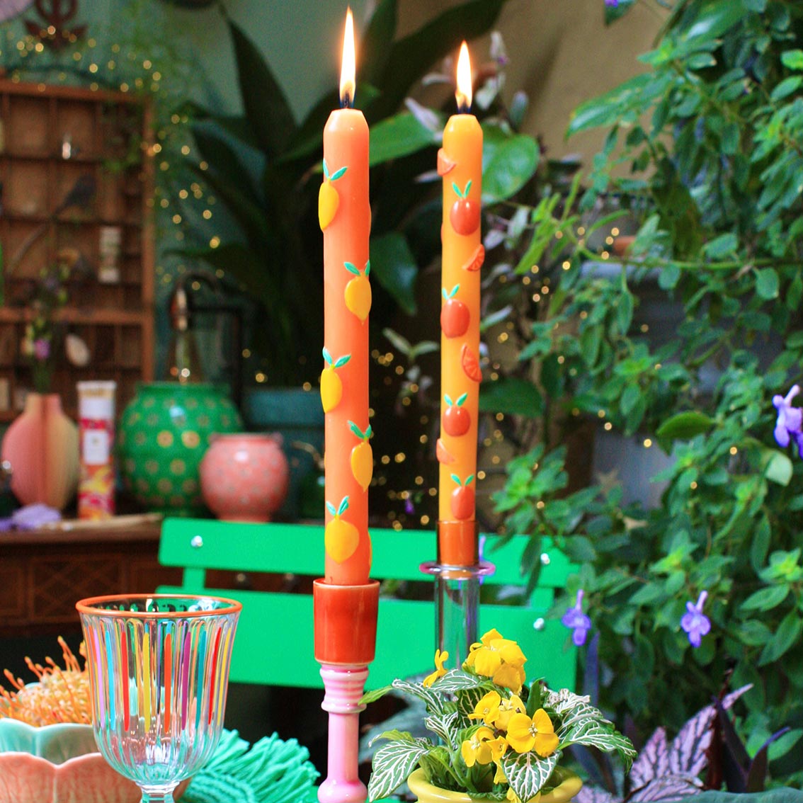 Velas para cena llamativas de frutas de verano, paquete de 2