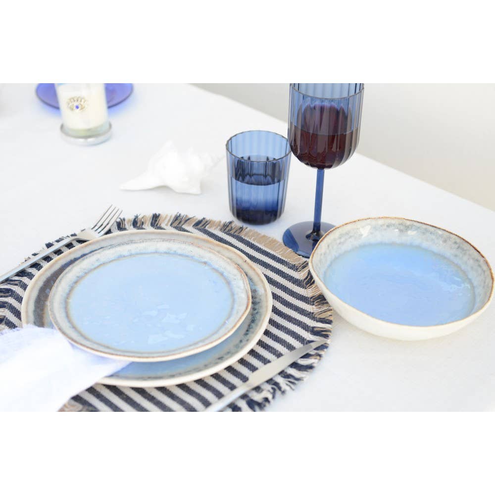 Mantel individual de arpillera a rayas beige y azul