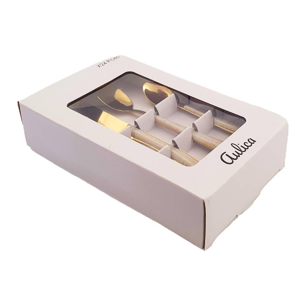 Juego de cubiertos dorados de 24 piezas con mangos glitter