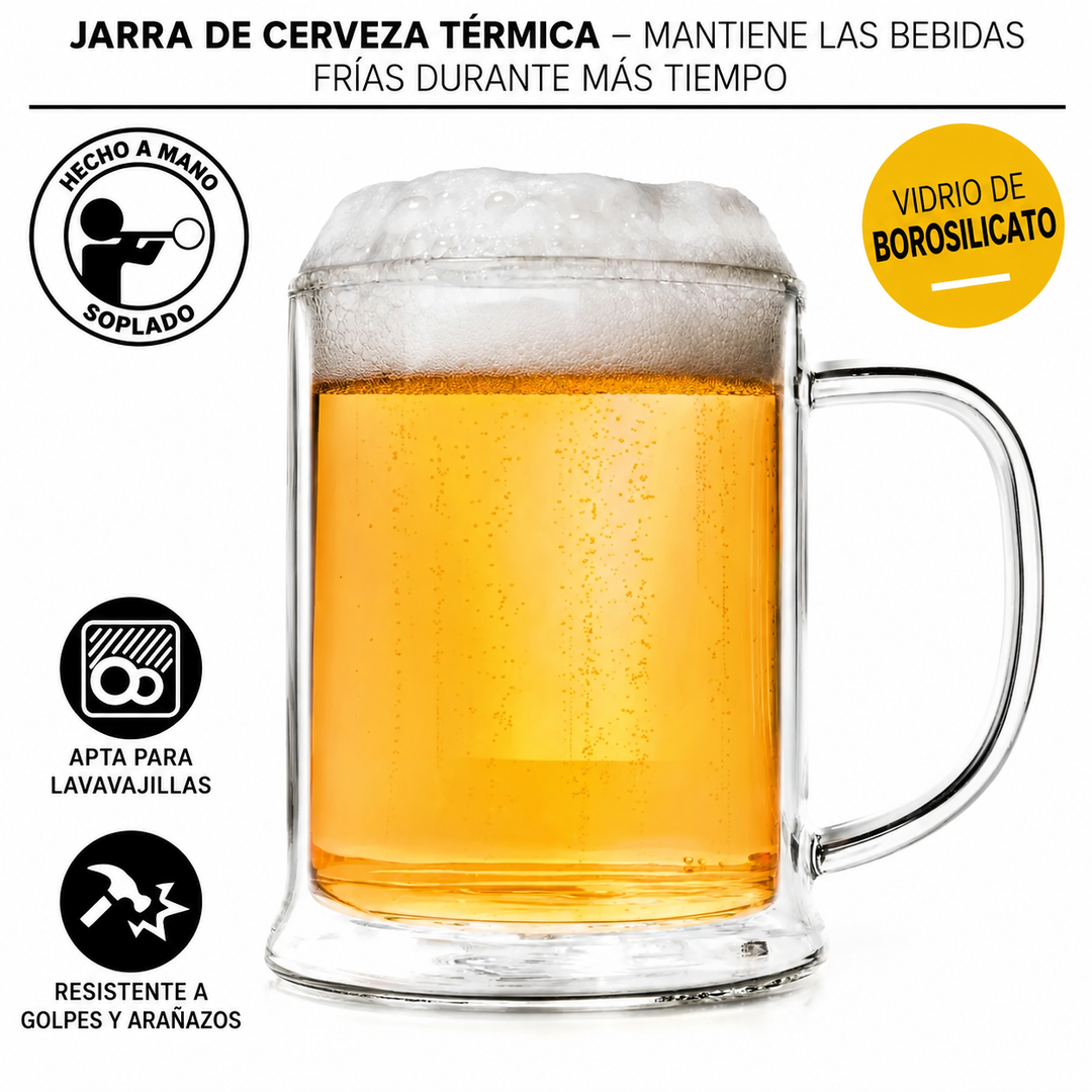 Jarra de cerveza térmica de vidrio de borosilicato – 500 ml