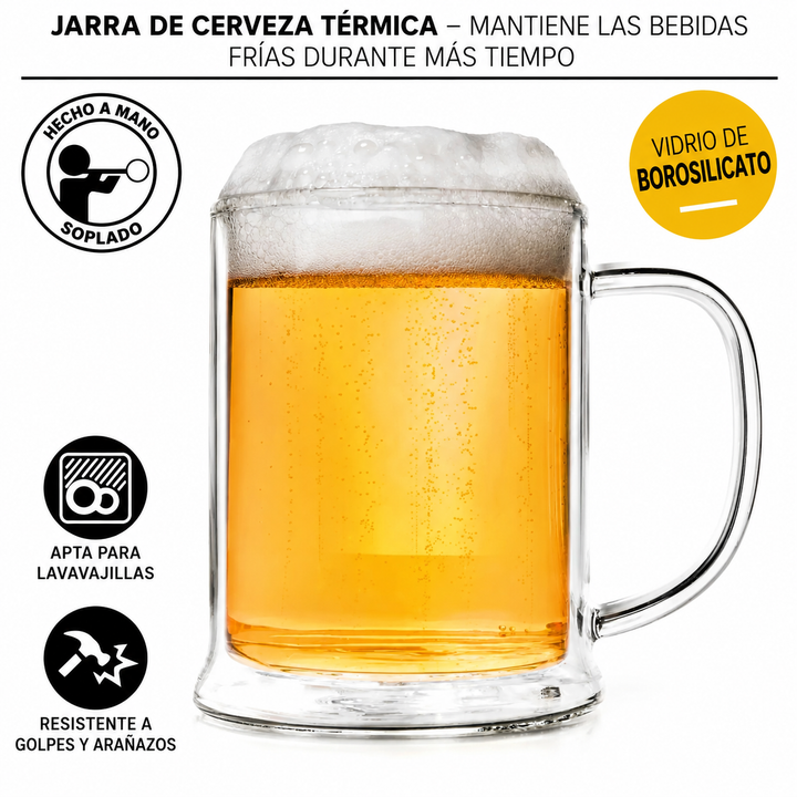 Jarra de cerveza térmica de vidrio de borosilicato – 500 ml