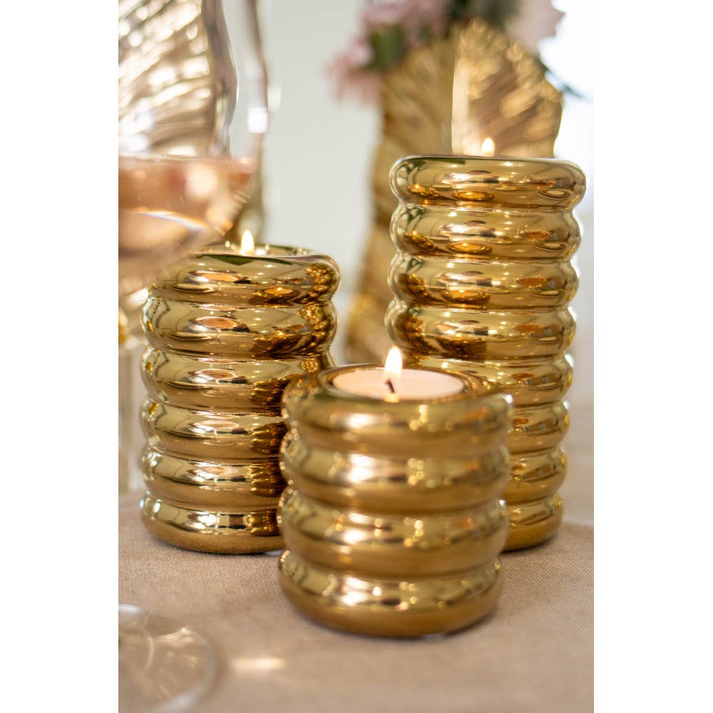 Candelabros dorados de cerámica - juego de 3