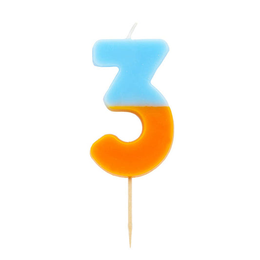 Vela número 3 de cumpleaños de 2 tonos, naranja degradado