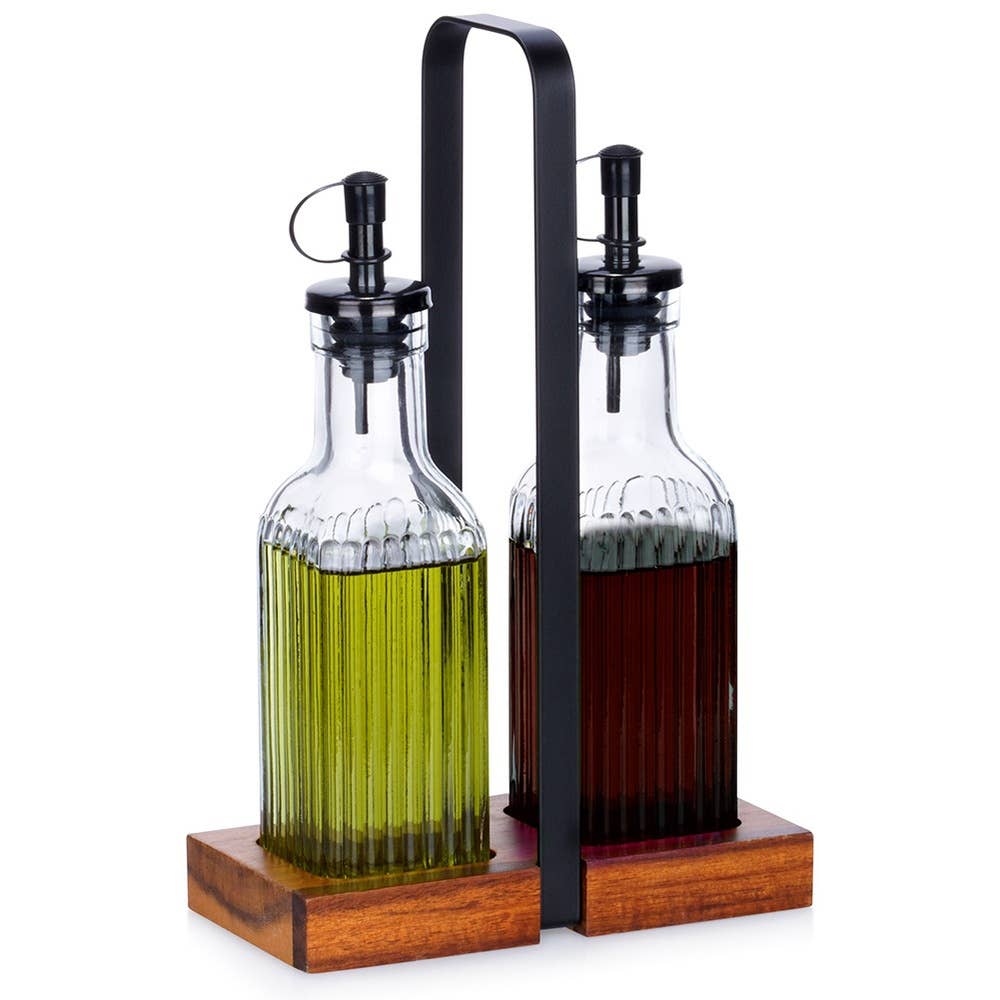 Botellas de Aceite y Vinagre de Vidrio con Soporte 2x 190 ml 3 uds