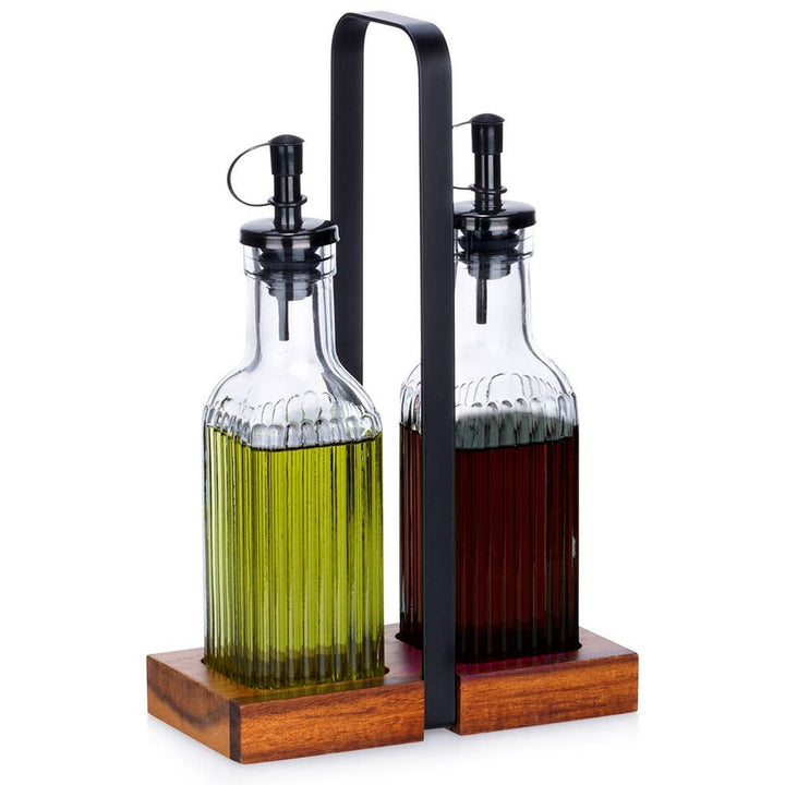 Botellas de Aceite y Vinagre de Vidrio con Soporte 2x 190 ml 3 uds