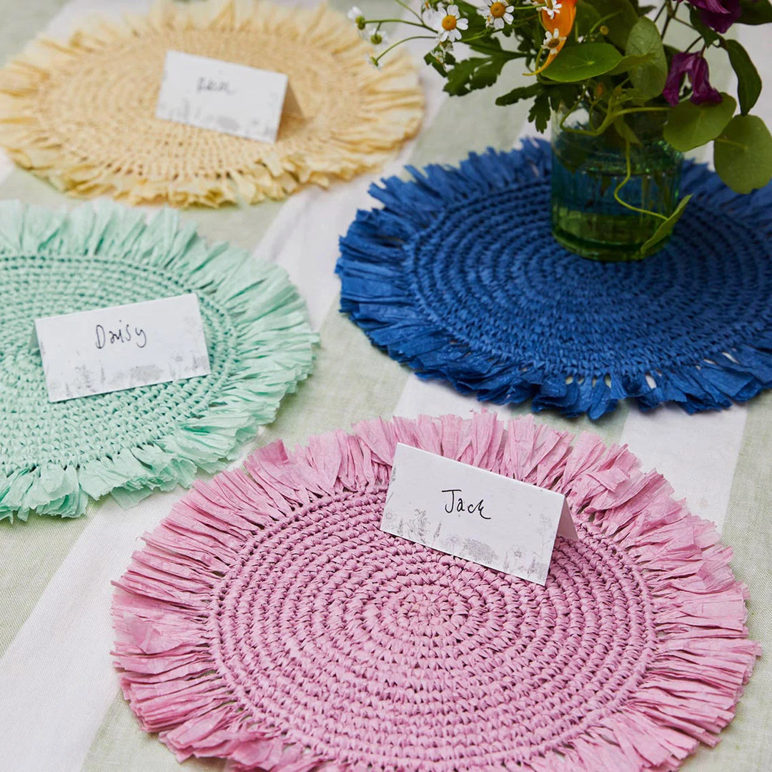 Manteles individuales de rafia color azul para mesa - Pack de 2