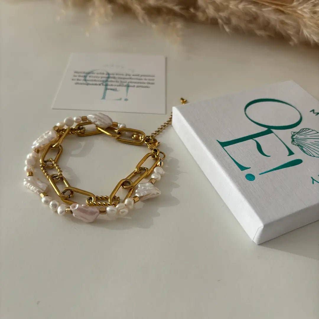 RELAZIONE - Pulsera de cadena dorada con perla keshi