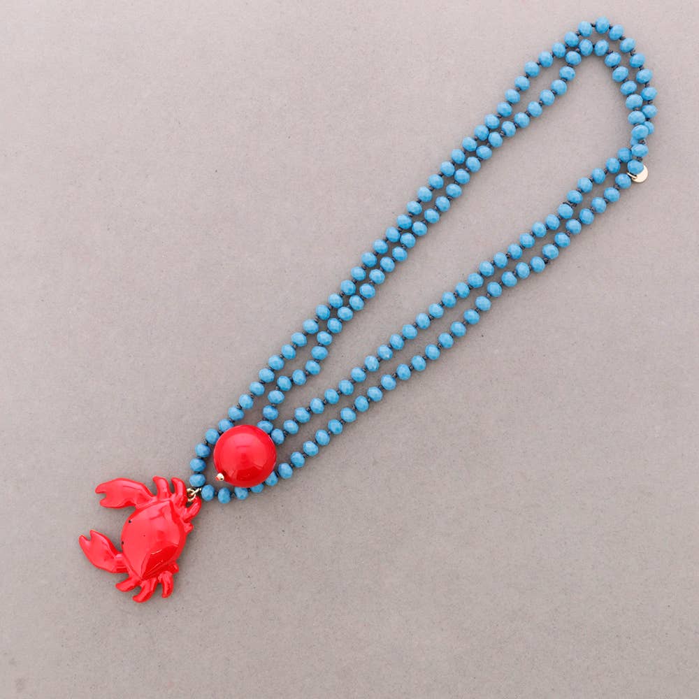 Collar Largo Cuentas Cristales Facetados Colgante Cangrejo