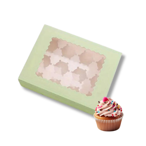Caja de cartón verde para 12 cupcakes, 32,5 x 24,8 x 9 cm  unidad