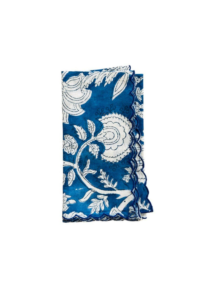 SET 2 SERVILLETAS ALGODÓN BLOCK PRINT CON FESTÓN ONDA AZUL KLEIN