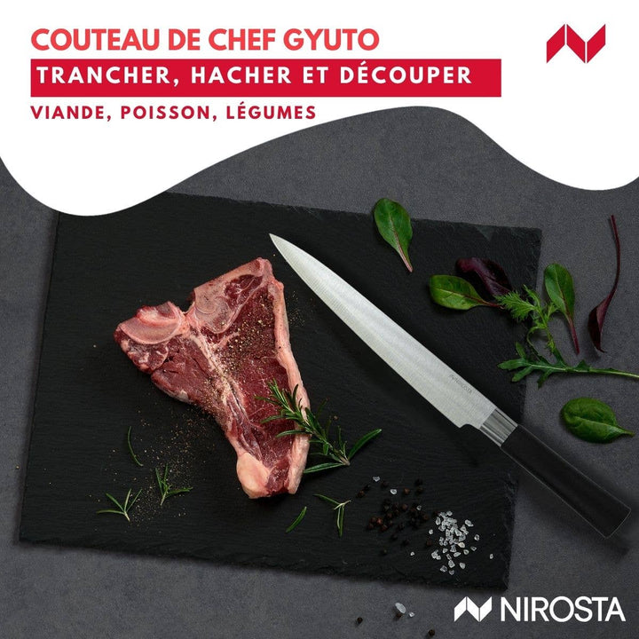 Set de 3 cuchillos de estilo japonés en acero Santoku, Gyuto y Honesuki