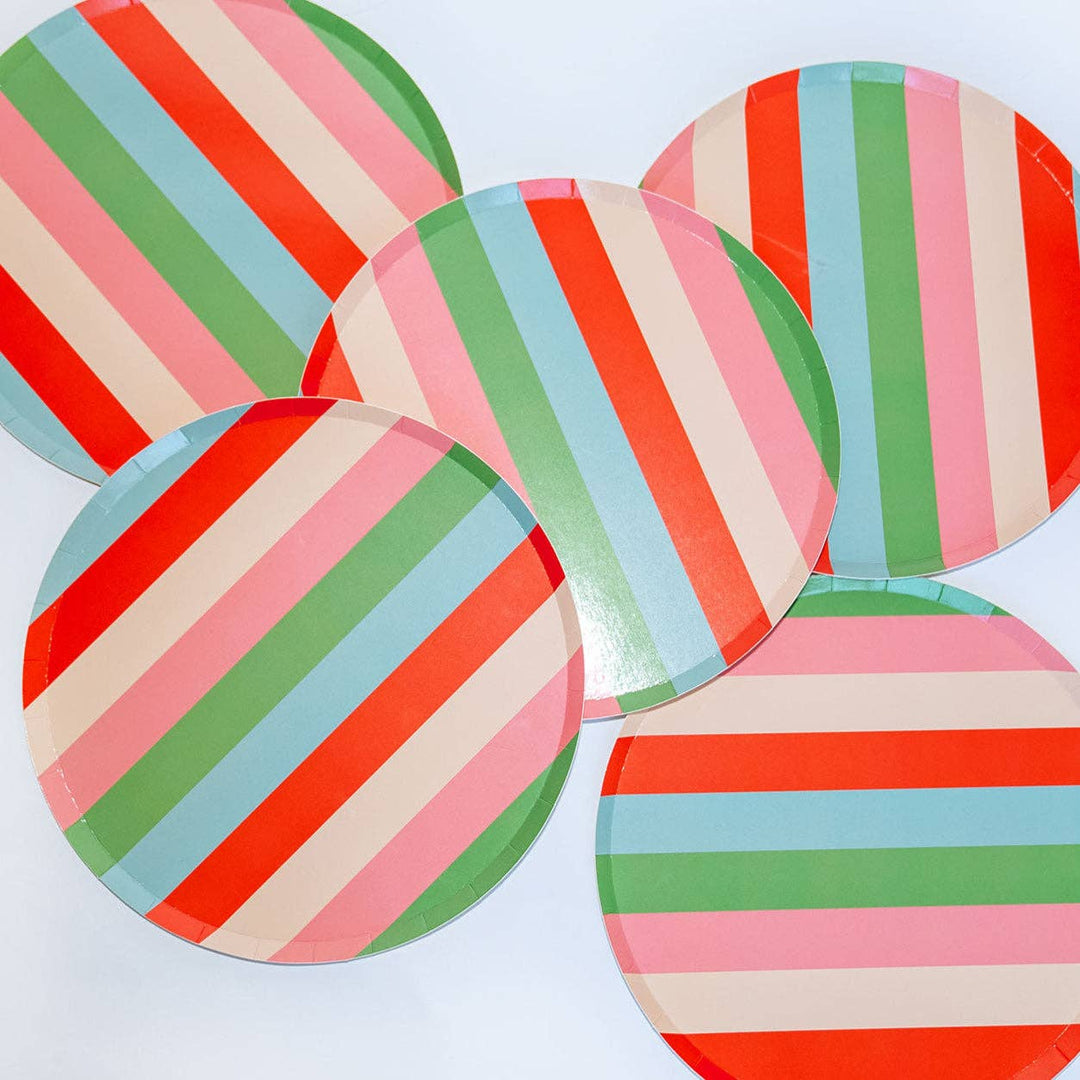 Platos de cartón a rayas para cena (x12) - Colección Espejito, Espejito...