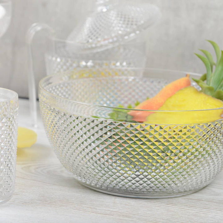 Ensaladera acrílica transparente con diseño de diamante