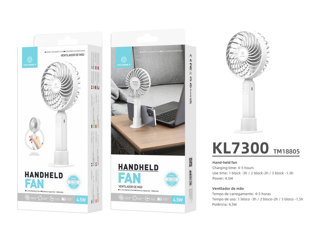 Ventilador portátil de mano TECHANCY - Modelo KL7300, recargable por USB