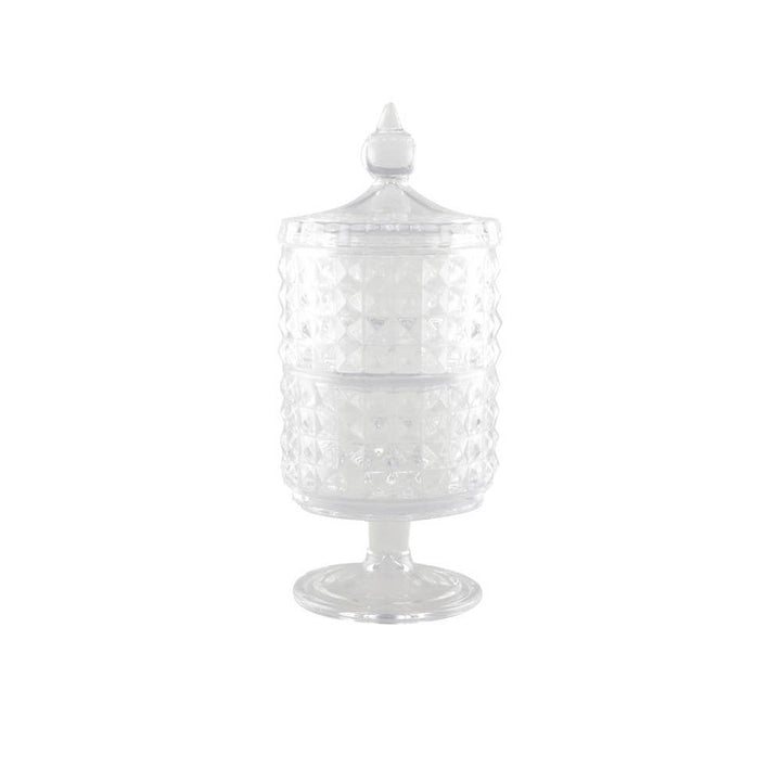 Bombonera de vidrio de dos niveles con soporte y tapa, h 24 cm