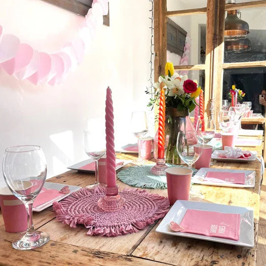 Manteles individuales de rafia color rosa para mesa - Pack de 2