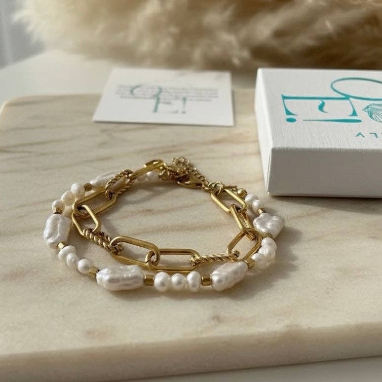 RELAZIONE - Pulsera de cadena dorada con perla keshi
