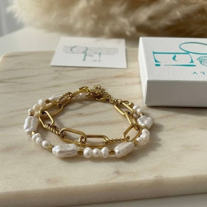 RELAZIONE - Pulsera de cadena dorada con perla keshi