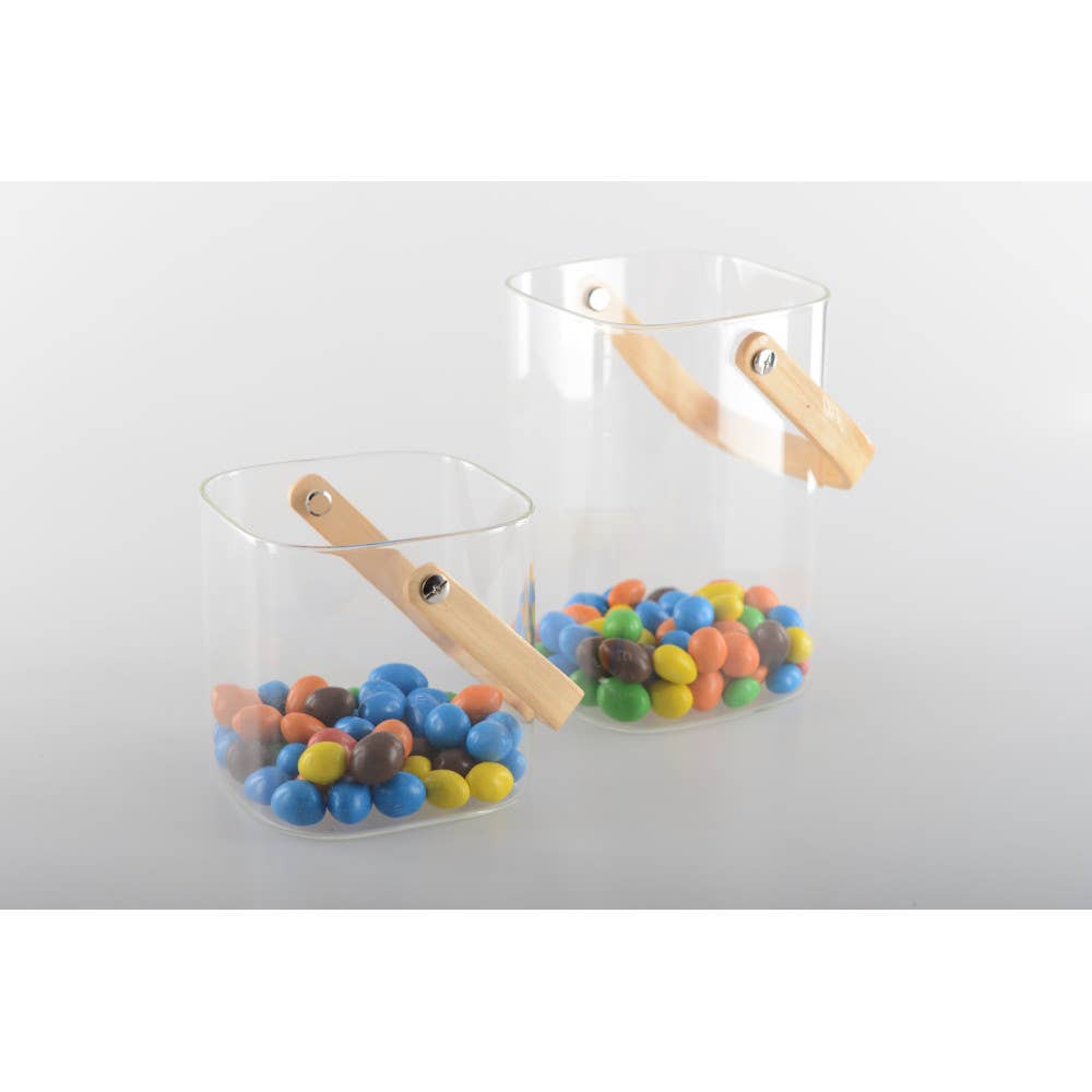 Cubo para hielo con mango de madera 11.5x11x11cm