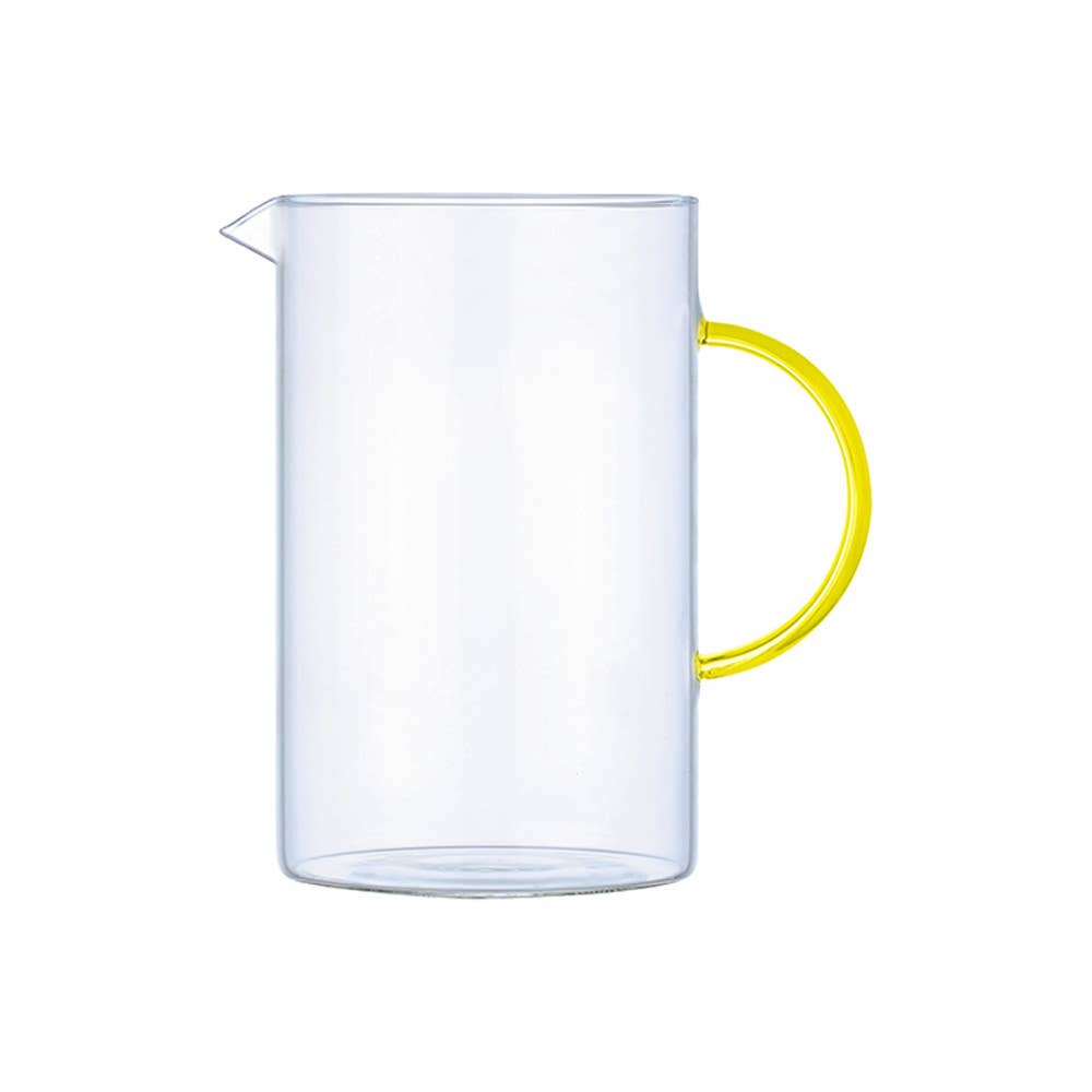 Jarra de vidrio con asa amarilla de 1,5 litros