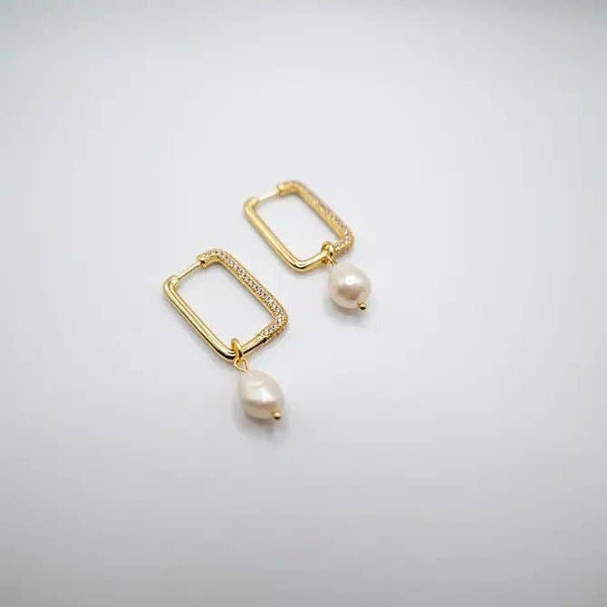 ZIRCONIA&amp;PERLA - Pendientes de aro rectangulares