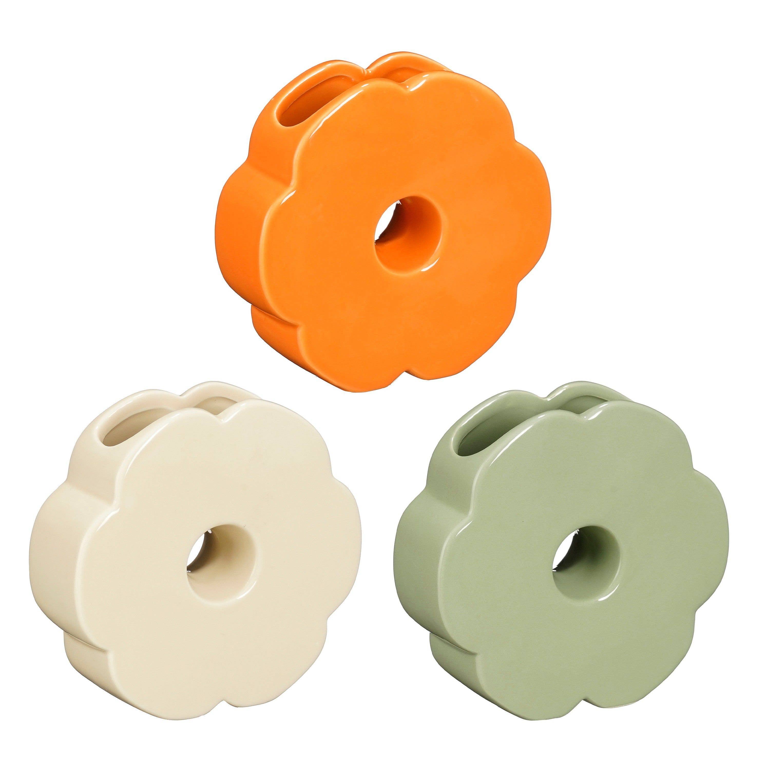 Decoración jarrón de flores pequeño color naranja