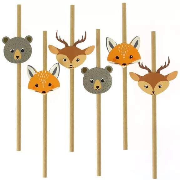 6 pajitas de papel de animales del bosque
