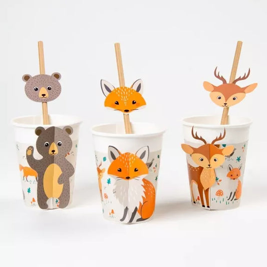 6 vasos de animales del bosque - compostables
