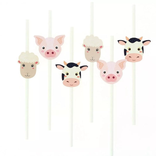 6 pajitas de papel Farm Animals