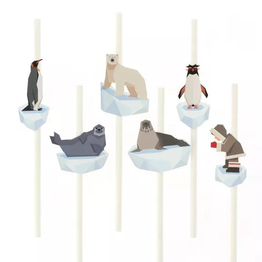 6 pajitas de papel de animales polares