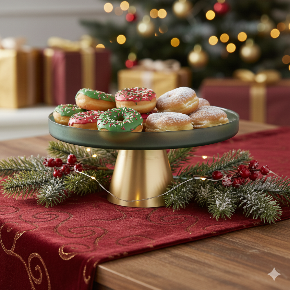 Soporte para pastel verde con base dorada 21x21x8 cm