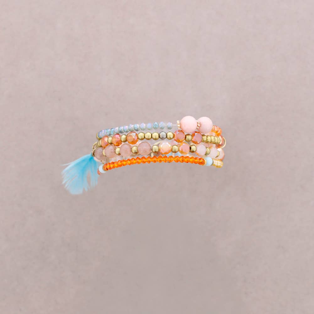 Pulsera 4 Tiras Cuentas Metal Piedras