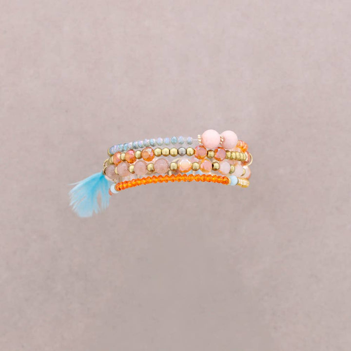 Pulsera 4 Tiras Cuentas Metal Piedras