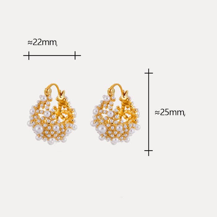 Pendientes de aro con cesta romántica de perlas - Oro y plata