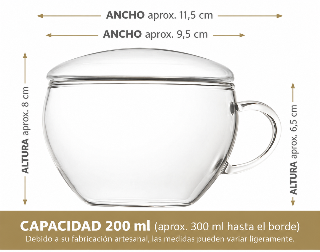 Taza de vidrio Teelini de 200 ml con tapa integrada