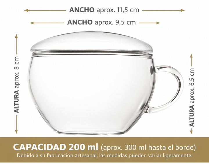 Taza de vidrio Teelini de 200 ml con tapa integrada